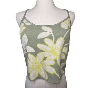American Eagle Women's Green Yellow Floral Cami Crop Top Size XL Retro Stretch